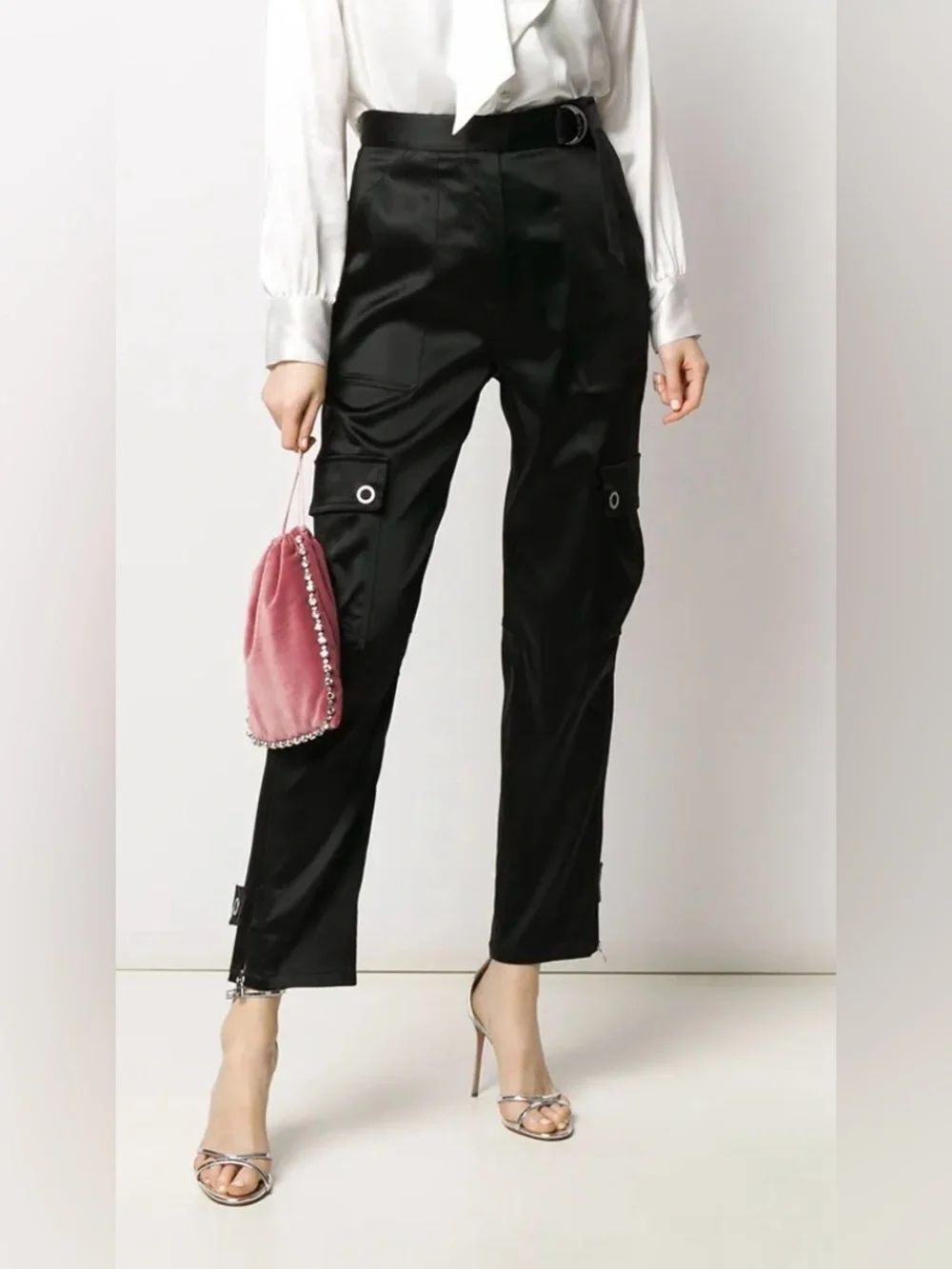 Jonathan Simkhai Black High-Rise Cargo Straight-Leg Trousers, US2